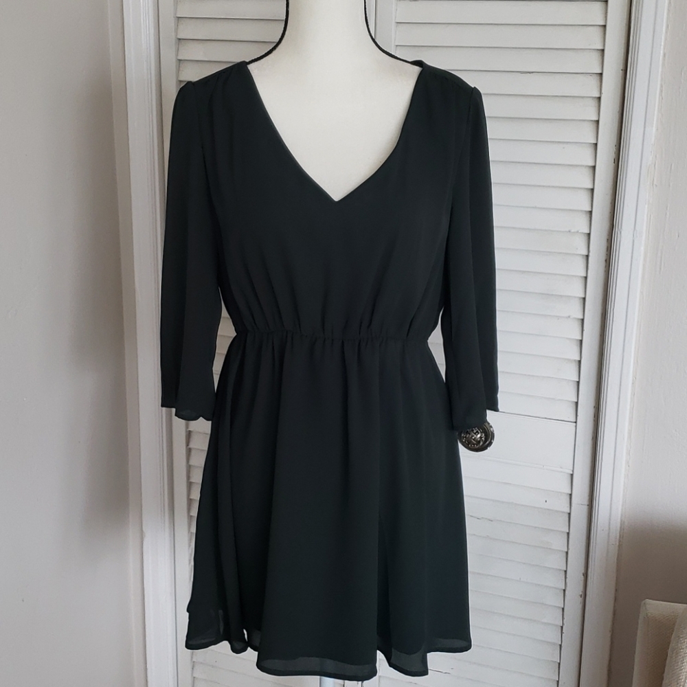 F21 Dark Green Long Sleeved Dress, Size Medium